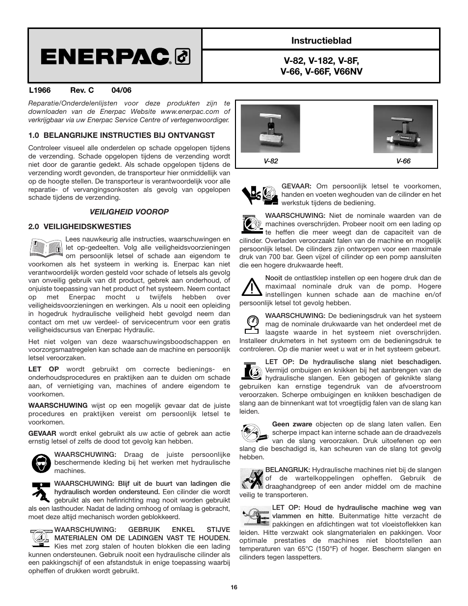 Enerpac V-66F User Manual | Page 16 / 19