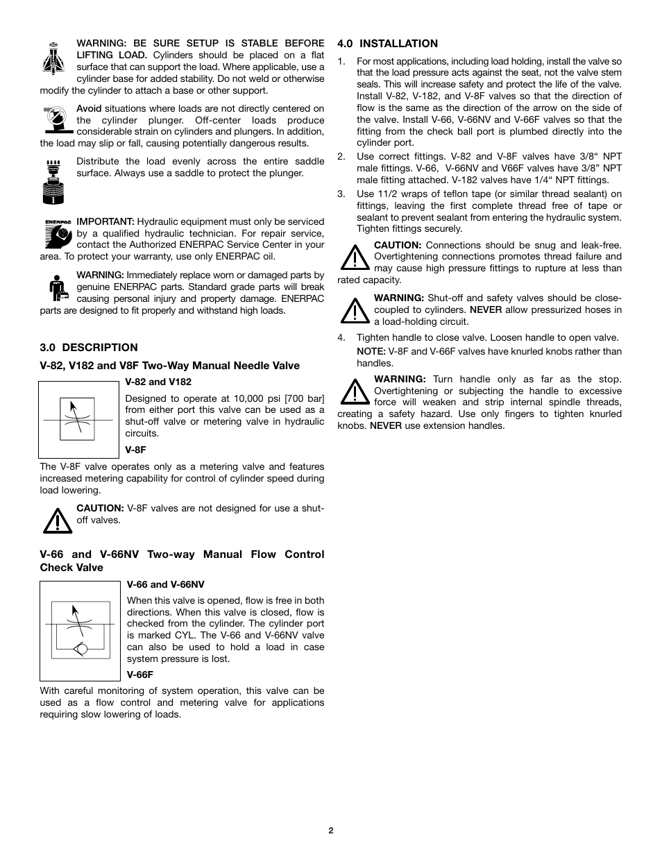 Enerpac V-66F User Manual | Page 2 / 19