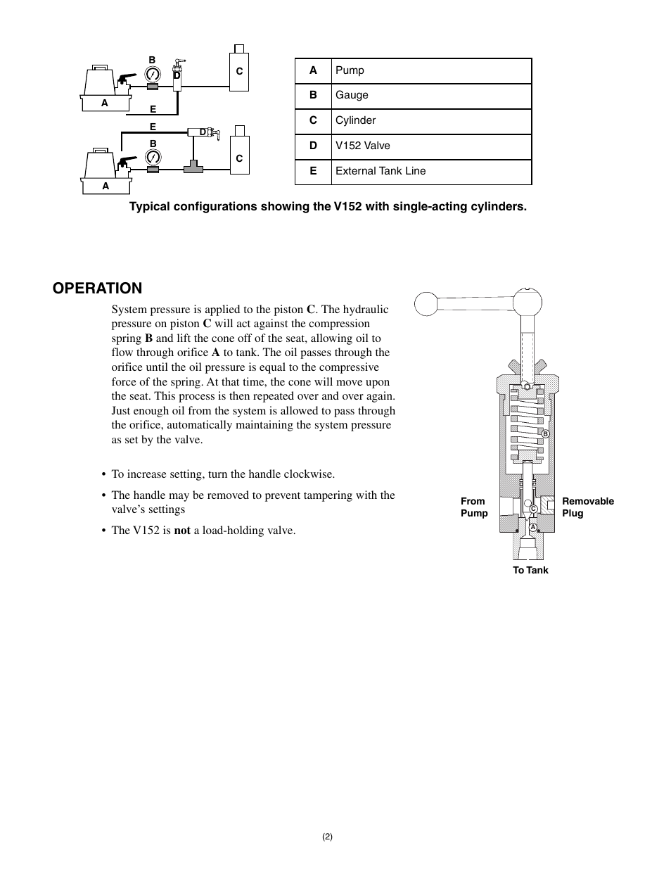 Operation | Enerpac V-152 User Manual | Page 2 / 14