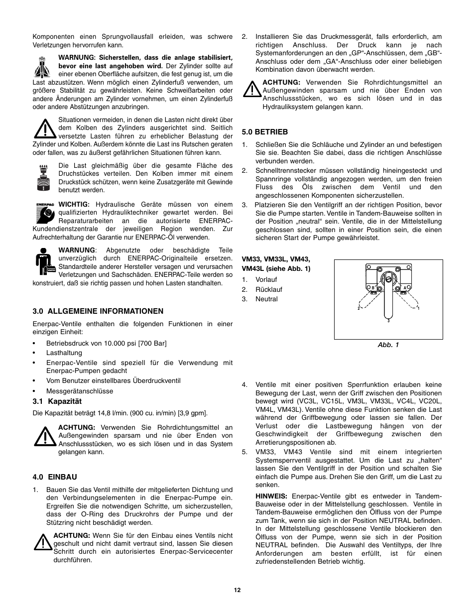 Enerpac VM43 User Manual | Page 12 / 48