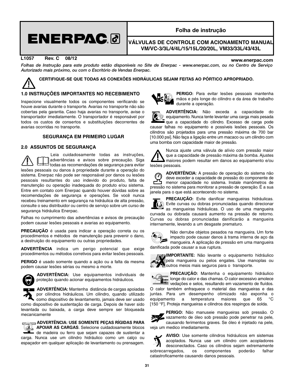 Folha de instrução | Enerpac VM43 User Manual | Page 31 / 48