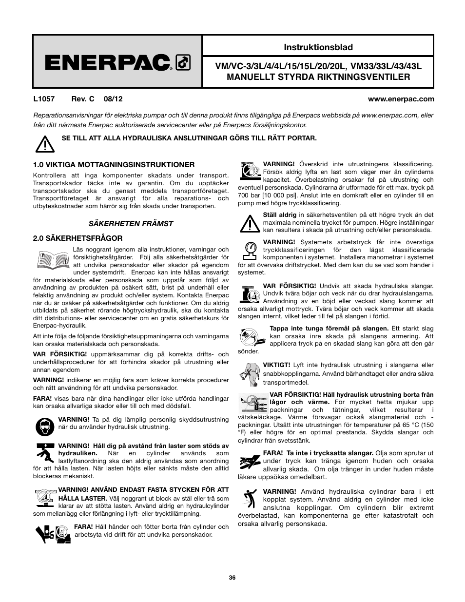 Enerpac VM43 User Manual | Page 36 / 48