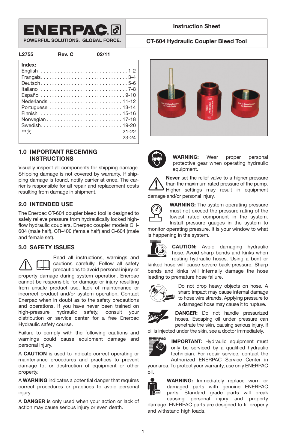 Enerpac CT-604 User Manual | 28 pages