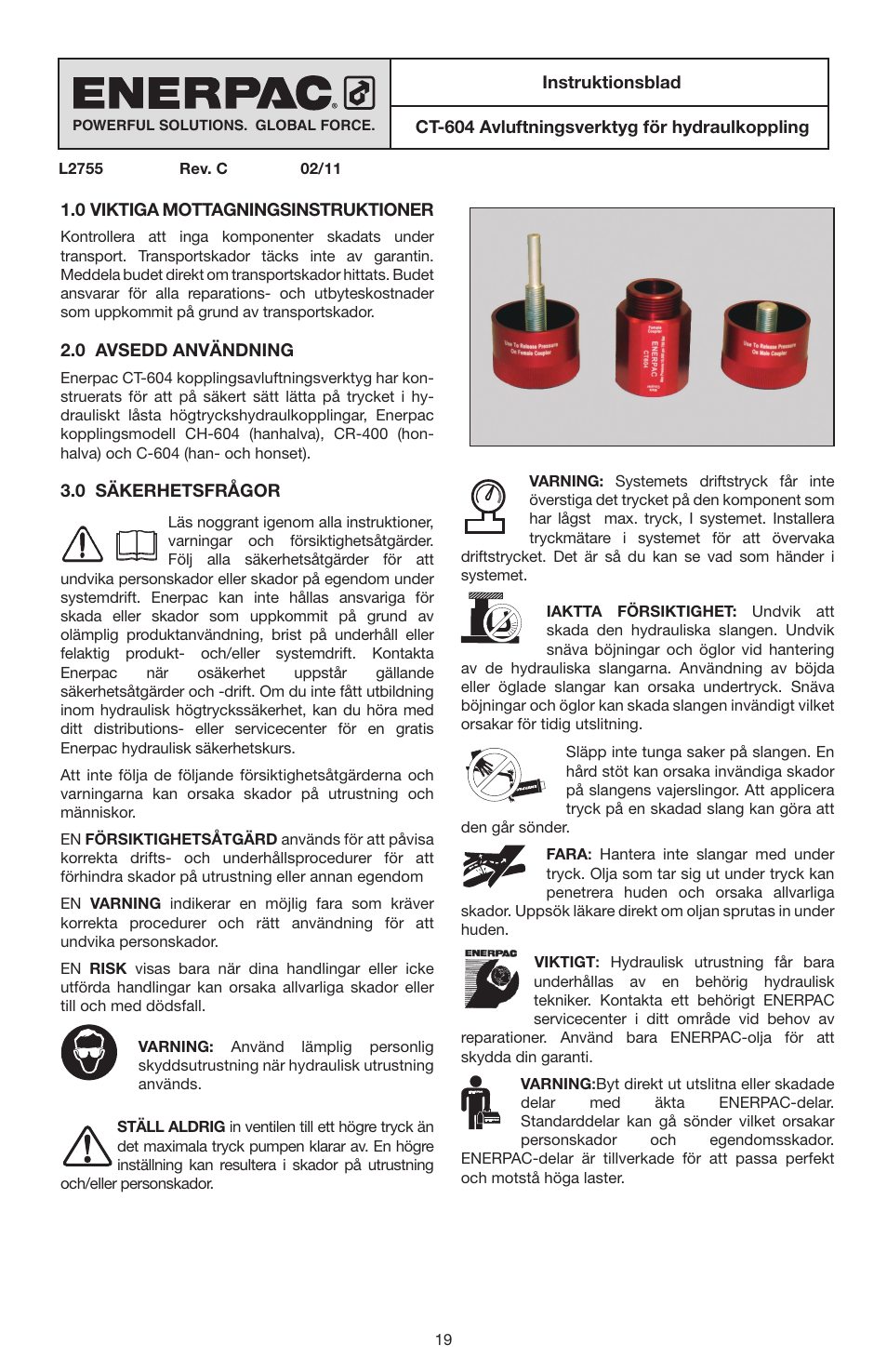 Enerpac CT-604 User Manual | Page 19 / 28