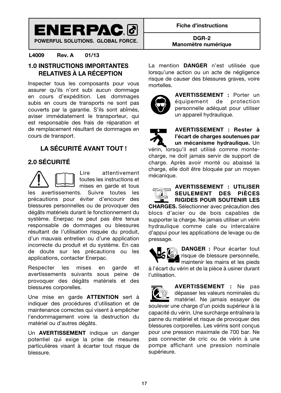 Français | Enerpac DGR-Series User Manual | Page 17 / 144