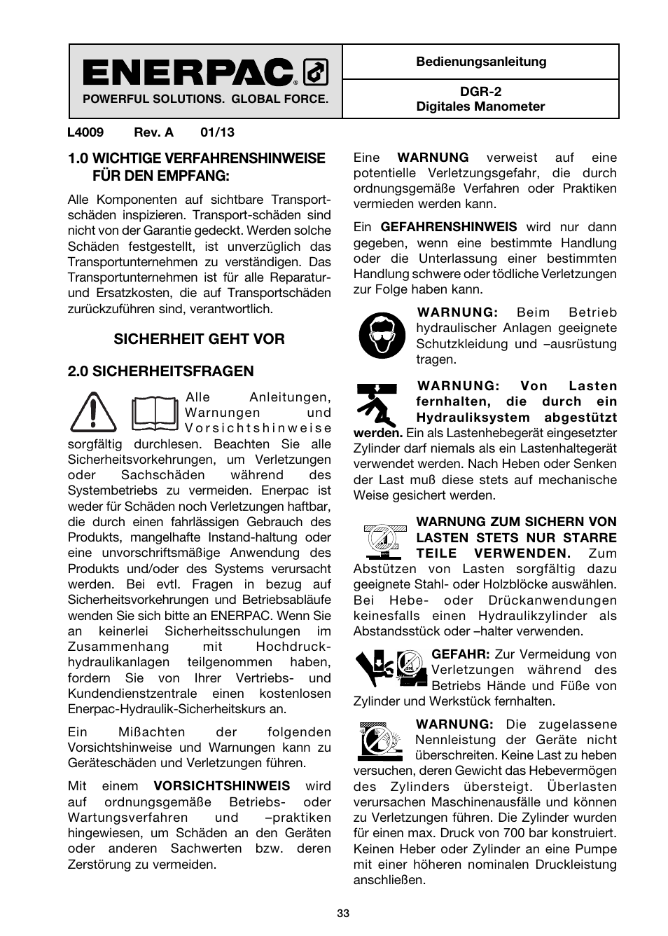 Deutsch | Enerpac DGR-Series User Manual | Page 33 / 144