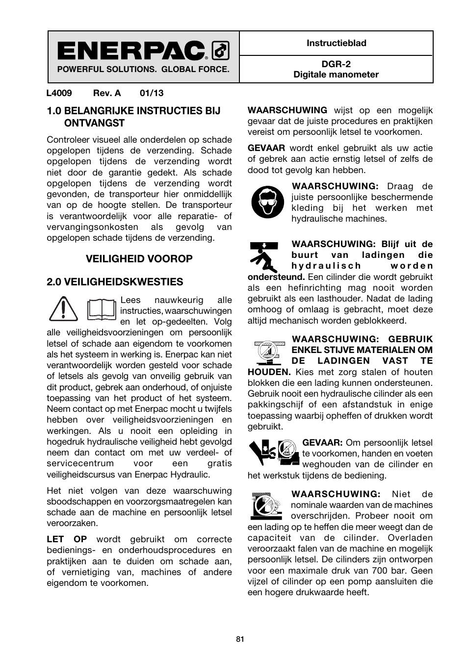 Nederlands | Enerpac DGR-Series User Manual | Page 81 / 144