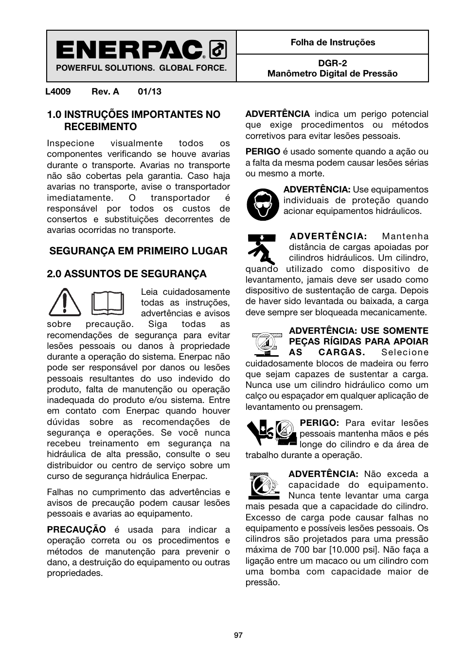 Portuguese | Enerpac DGR-Series User Manual | Page 97 / 144