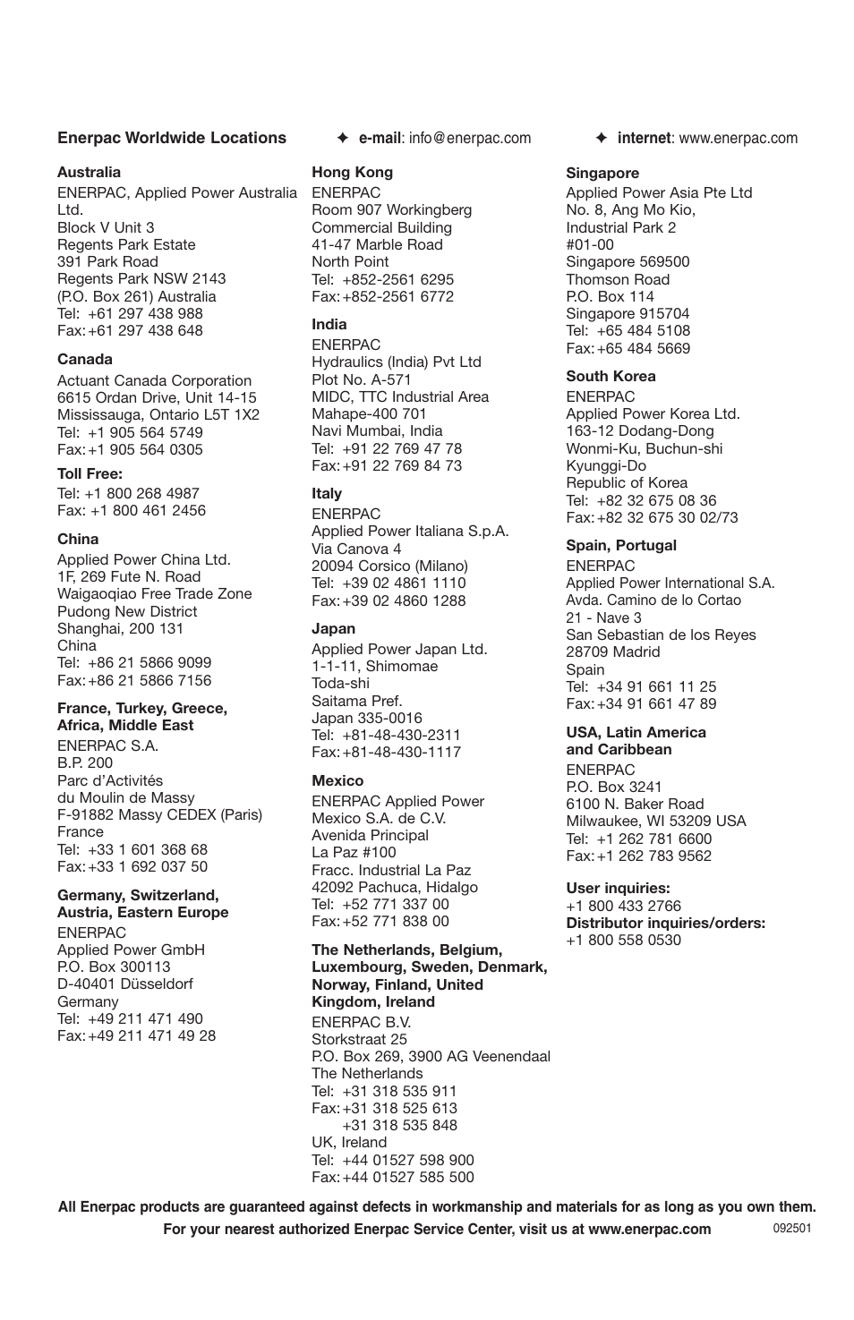 Enerpac T-Series User Manual | Page 28 / 28
