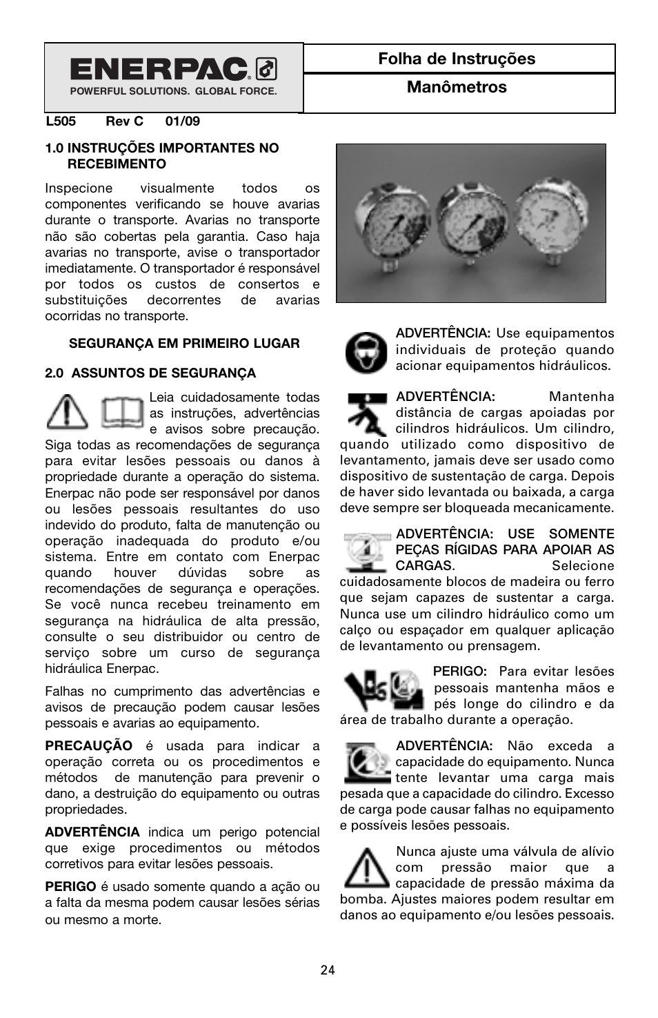 Folha de instruções manômetros | Enerpac G-Series User Manual | Page 24 / 40