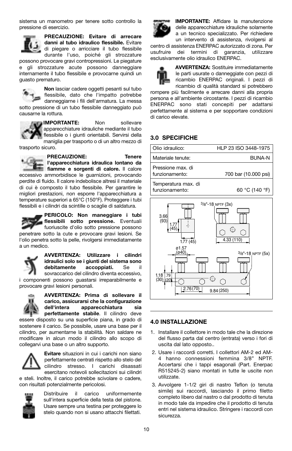 0 specifiche, 0 installazione | Enerpac AM-Series User Manual | Page 10 / 33