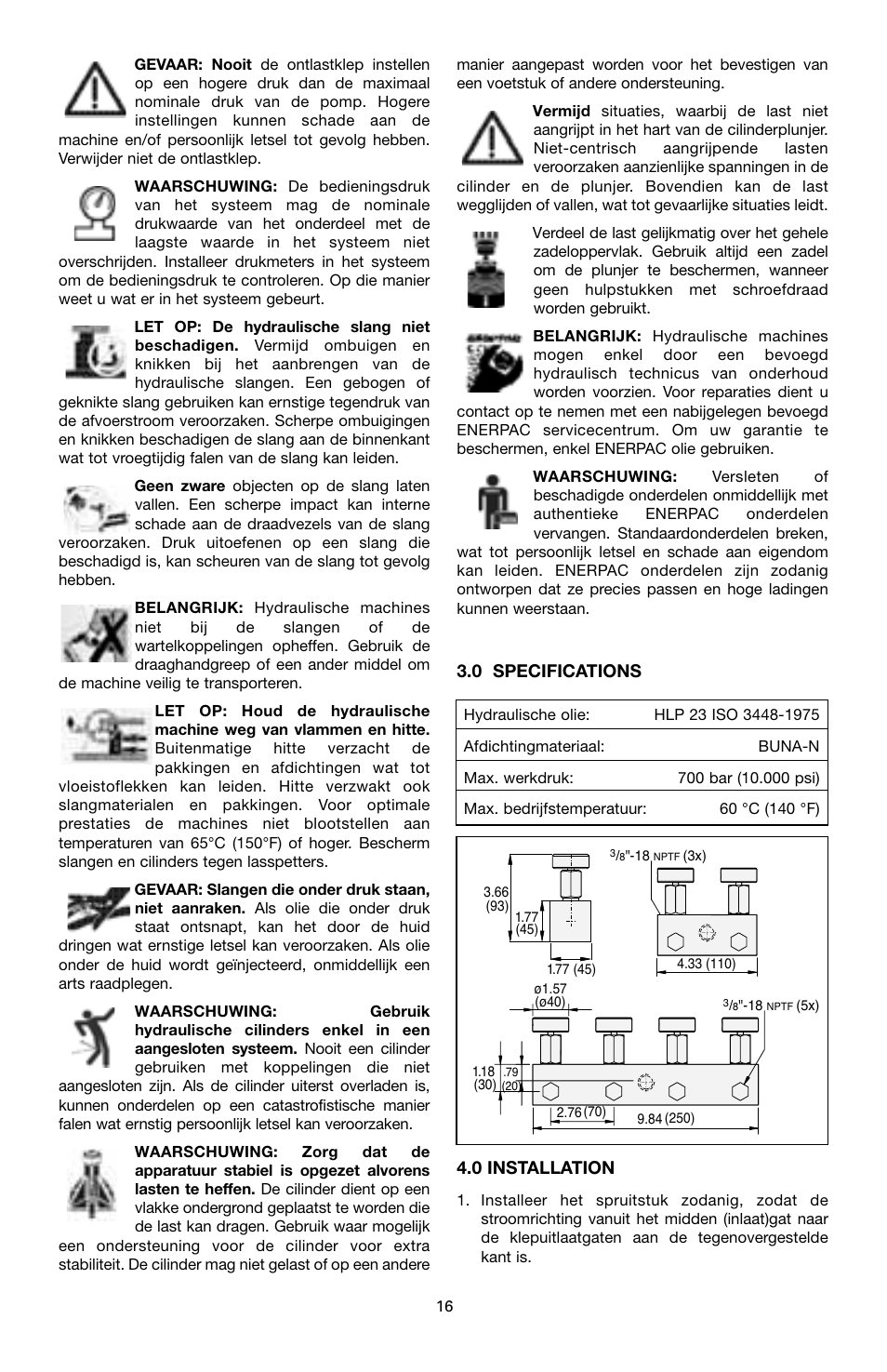 0 specifications, 0 installation | Enerpac AM-Series User Manual | Page 16 / 33