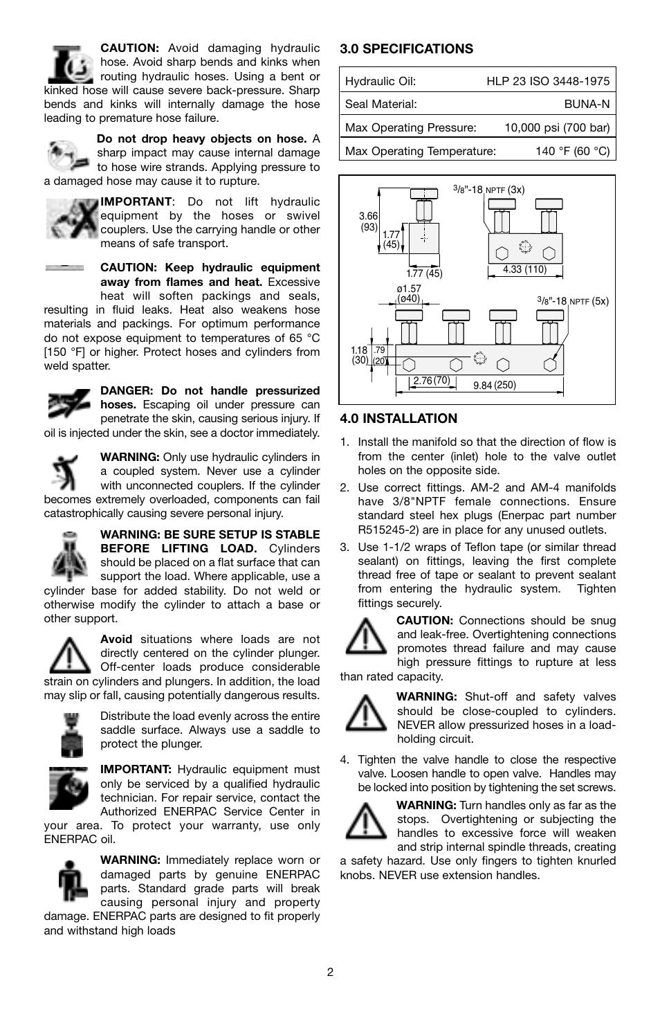 0 specifications, 0 installation | Enerpac AM-Series User Manual | Page 2 / 33