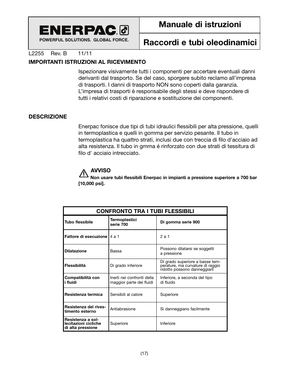 Manuale di istruzioni raccordi e tubi oleodinamici | Enerpac H700-Series User Manual | Page 17 / 28