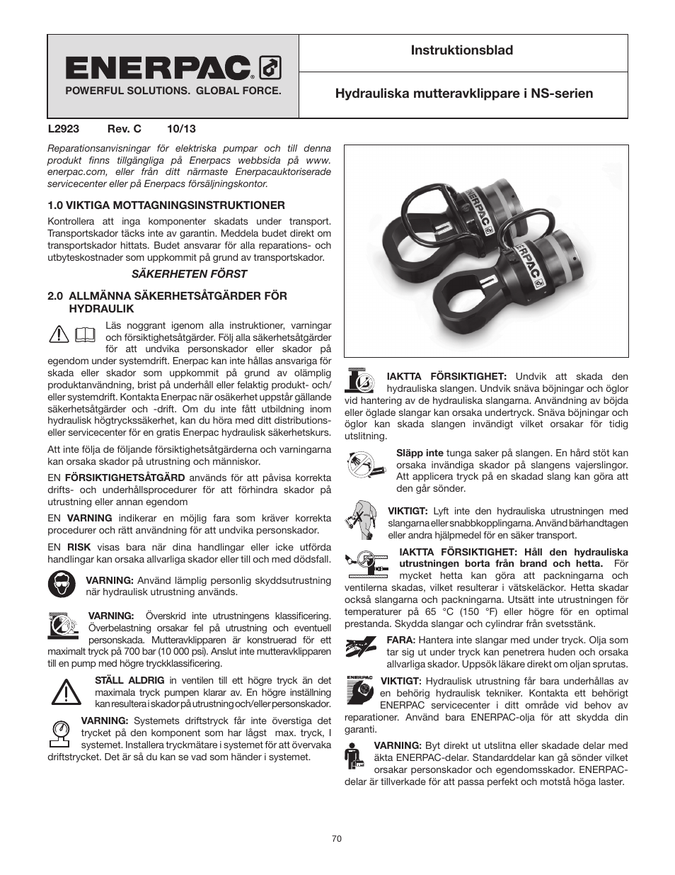 Enerpac NS-Series User Manual | Page 70 / 92