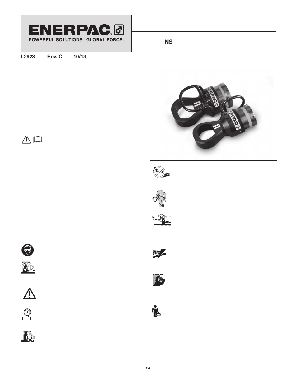 説明シート, Ns シリーズ油圧ナットスプリッタ | Enerpac NS-Series User Manual | Page 84 / 92