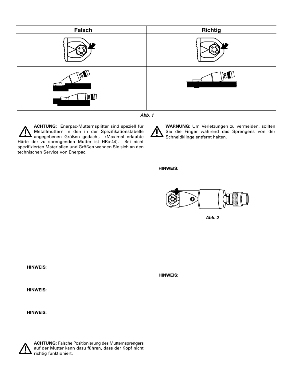 Falsch richtig | Enerpac NC-Series User Manual | Page 10 / 39