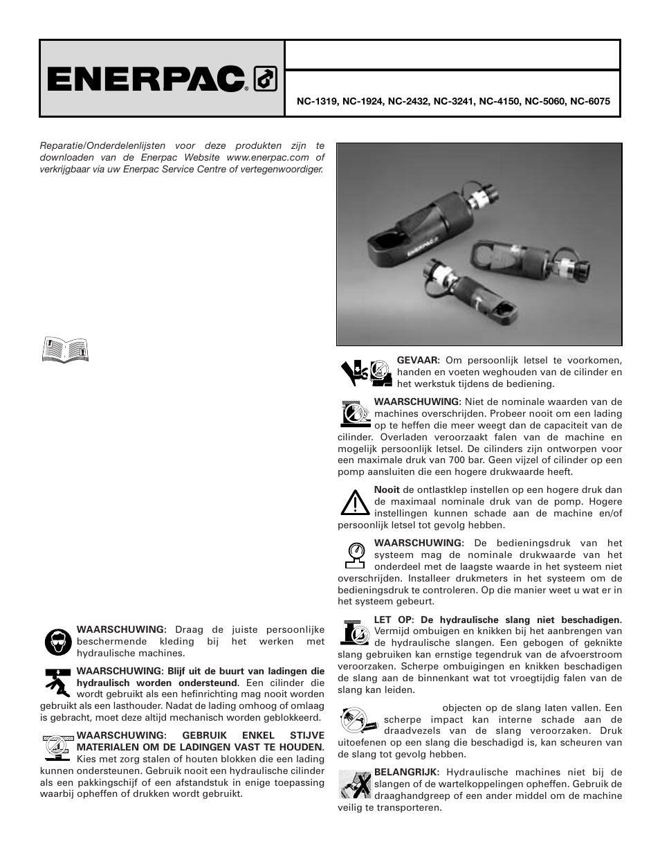 Instructieblad hydraulische moersplijters | Enerpac NC-Series User Manual | Page 18 / 39