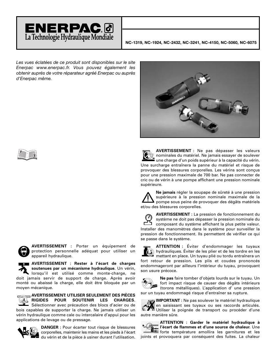 Casse-écrous hydraulique | Enerpac NC-Series User Manual | Page 4 / 39