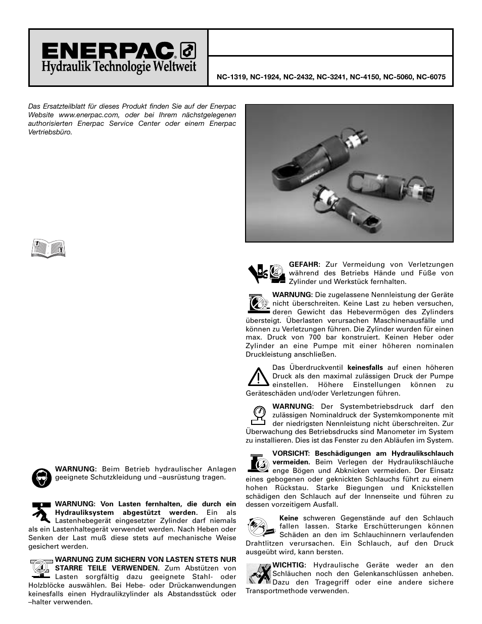 Bedienungsanleitung hydraulische mutternsprenger | Enerpac NC-Series User Manual | Page 8 / 39