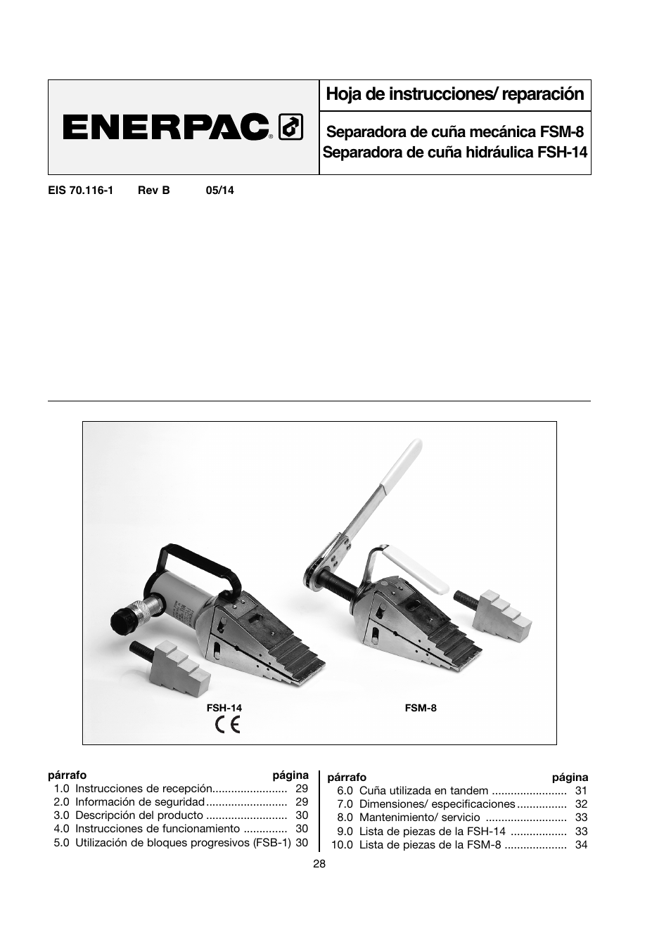 Hoja de instrucciones/ reparación | Enerpac FSM-Series User Manual | Page 28 / 56