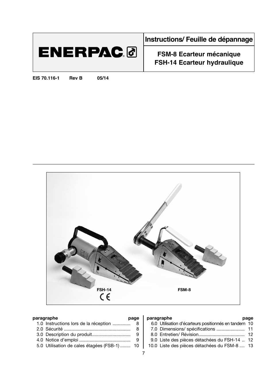 Instructions/ feuille de dépannage | Enerpac FSM-Series User Manual | Page 7 / 56