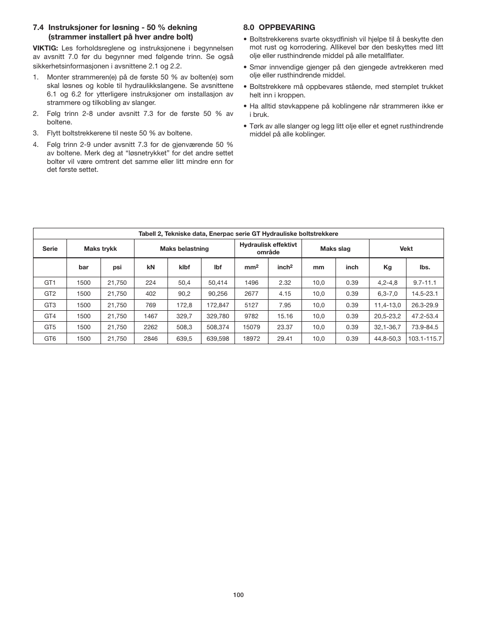 Enerpac GT-Series User Manual | Page 100 / 134