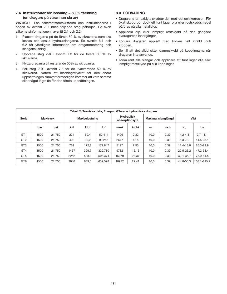 Enerpac GT-Series User Manual | Page 111 / 134