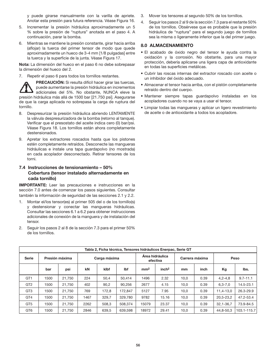 Enerpac GT-Series User Manual | Page 56 / 134