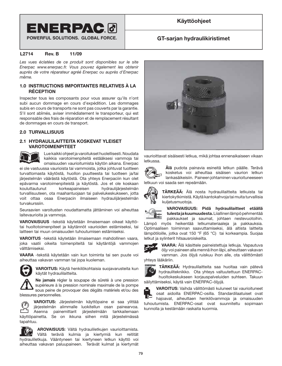 Gt-sarjan hydraulikiristimet käyttöohjeet | Enerpac GT-Series User Manual | Page 79 / 134