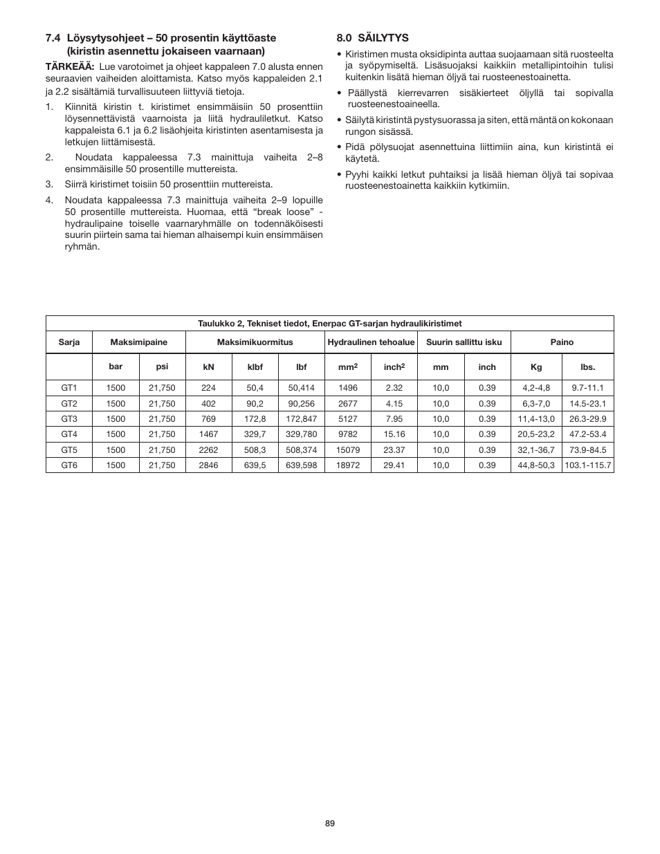 Enerpac GT-Series User Manual | Page 89 / 134