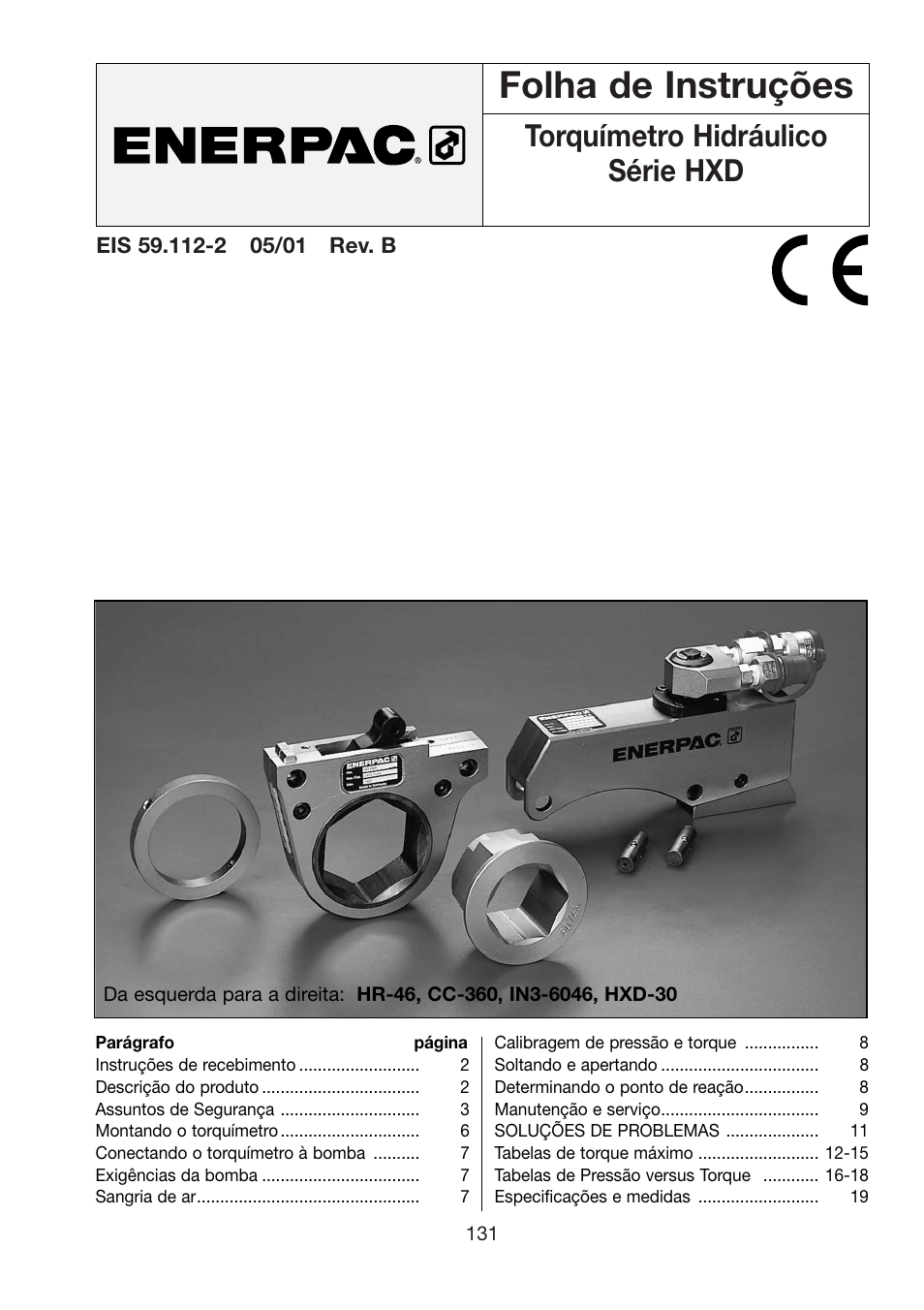 Folha de instruções, Torquímetro hidráulico série hxd | Enerpac HXD-Series User Manual | Page 131 / 172