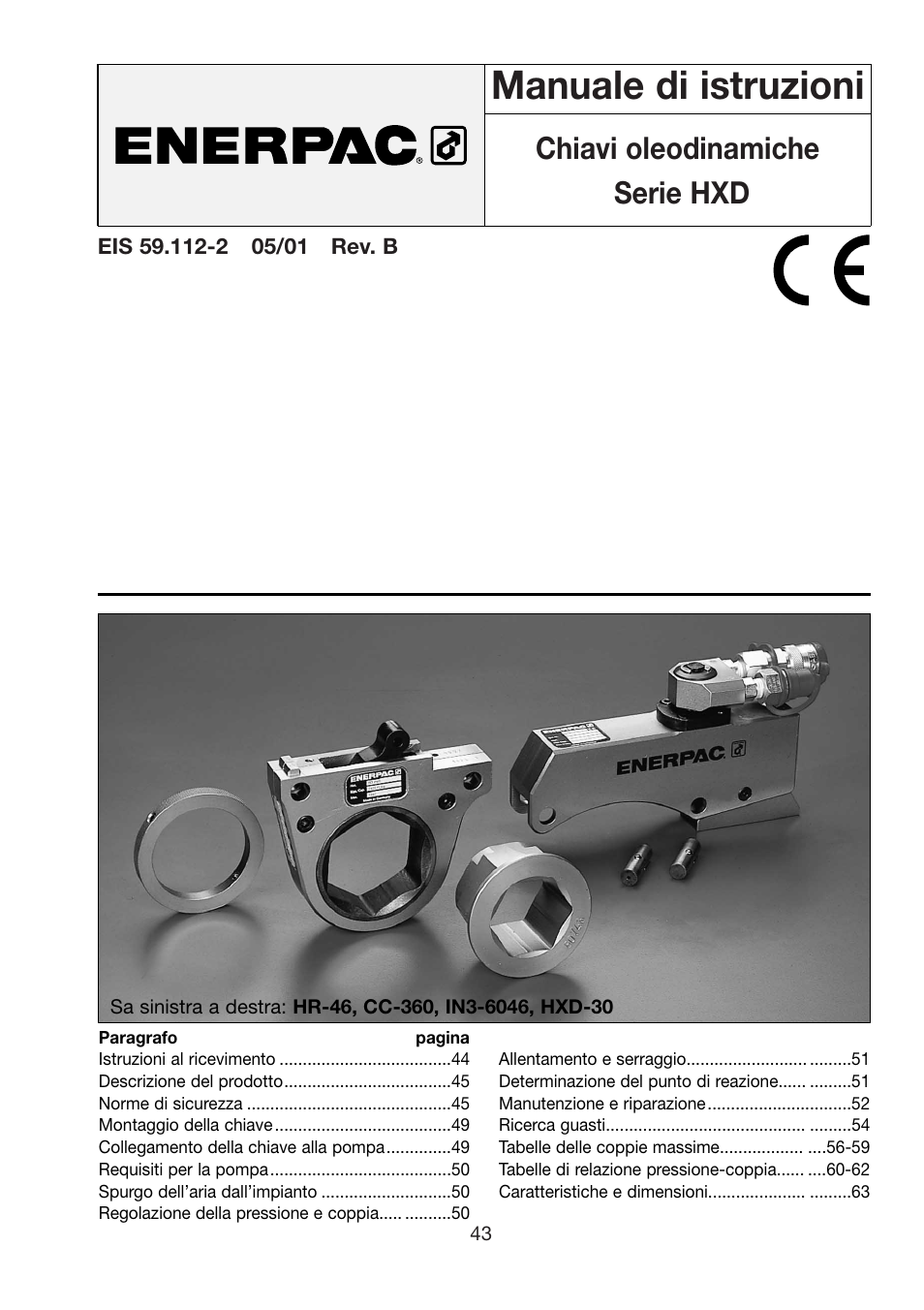 Manuale di istruzioni, Chiavi oleodinamiche serie hxd | Enerpac HXD-Series User Manual | Page 43 / 172