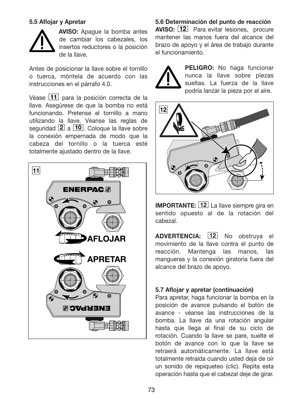 Apretar aflojar | Enerpac HXD-Series User Manual | Page 73 / 172