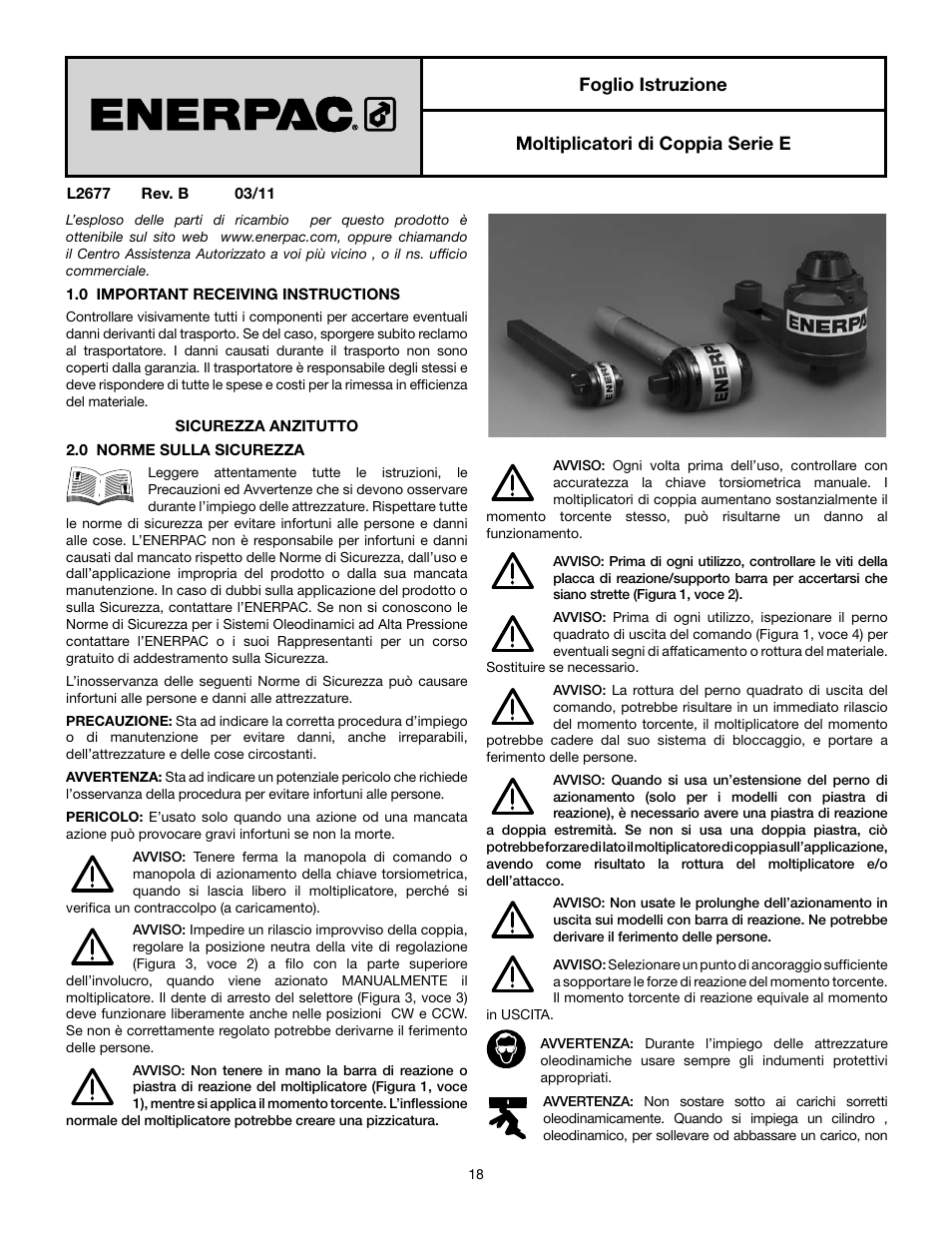 Foglio istruzione moltiplicatori di coppia serie e | Enerpac E-Series User Manual | Page 18 / 70