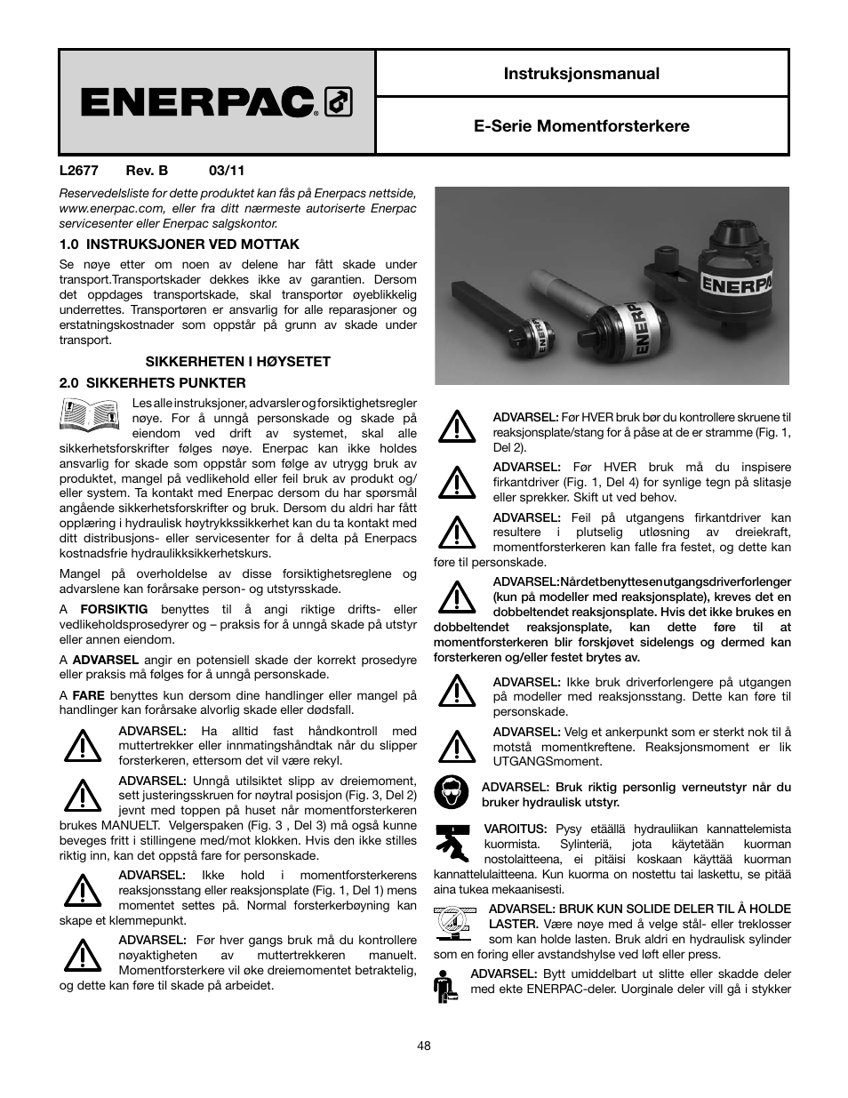 Instruksjonsmanual e-serie momentforsterkere | Enerpac E-Series User Manual | Page 48 / 70