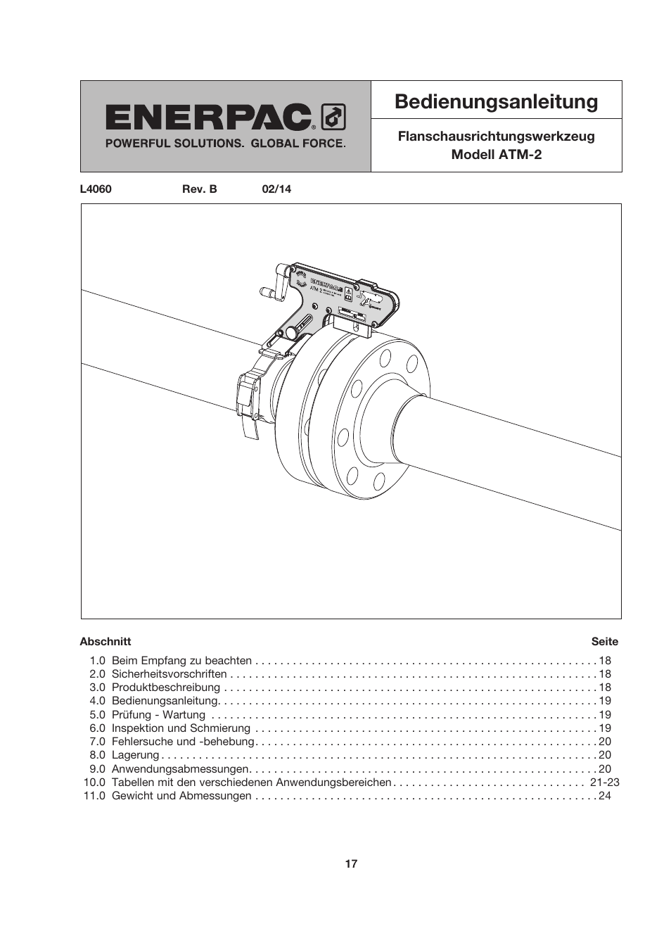 Deutsch, Bedienungsanleitung | Enerpac ATM-2 User Manual | Page 17 / 92