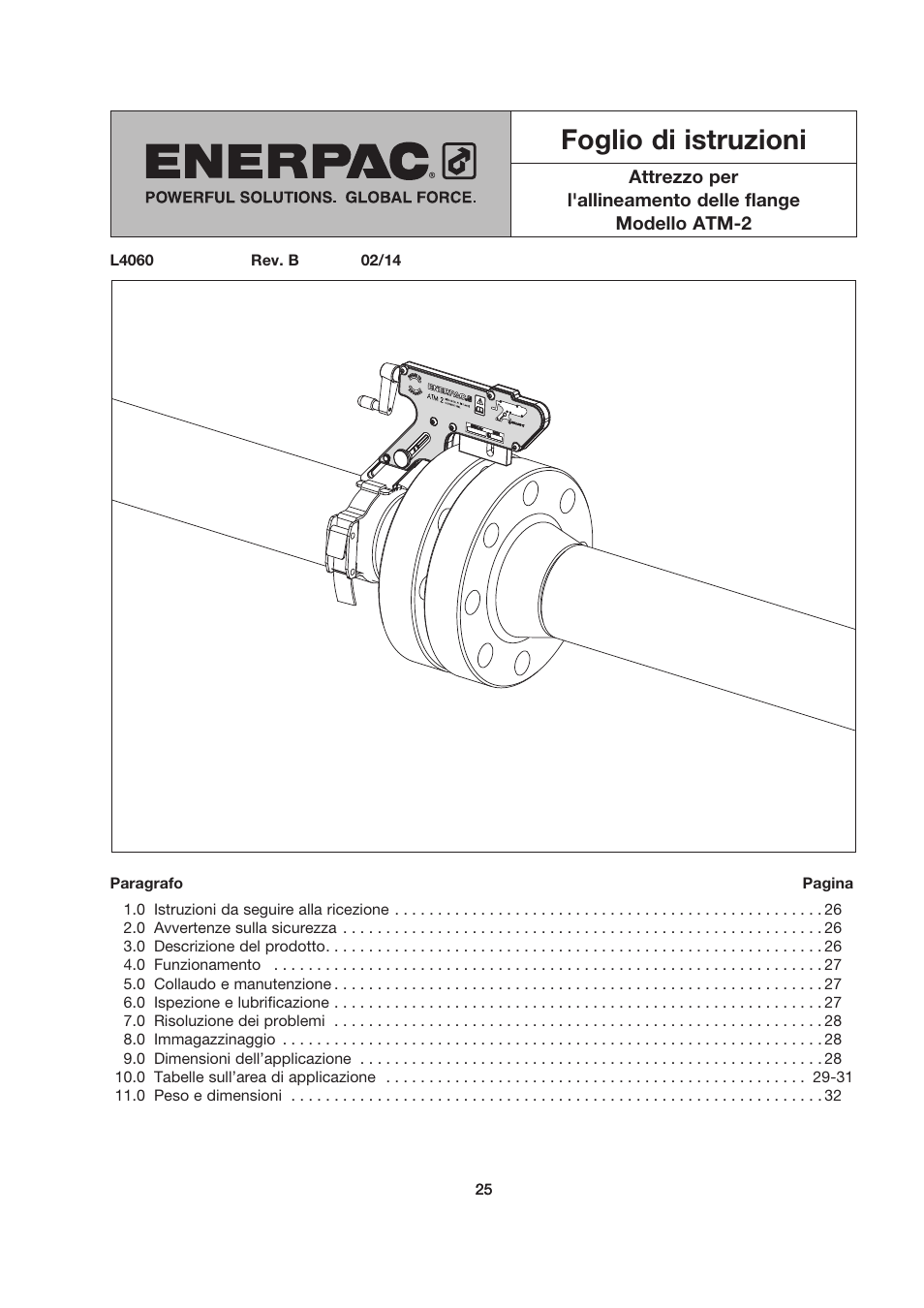 Italiano, Foglio di istruzioni | Enerpac ATM-2 User Manual | Page 25 / 92