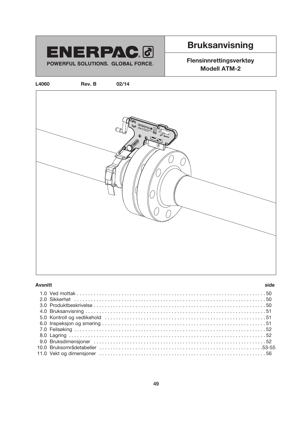 Norsk, Bruksanvisning | Enerpac ATM-2 User Manual | Page 49 / 92