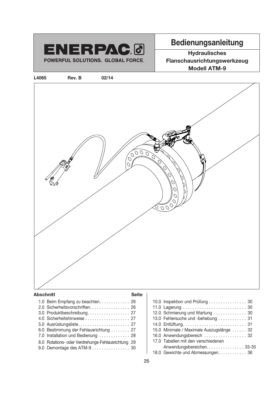 Deutsch, Bedienungsanleitung | Enerpac ATM-9 User Manual | Page 25 / 136