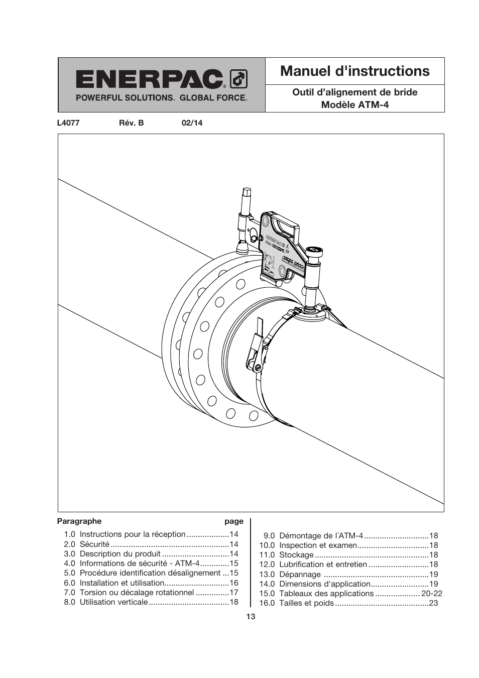 Français, Manuel d'instructions | Enerpac ATM-4 User Manual | Page 13 / 136