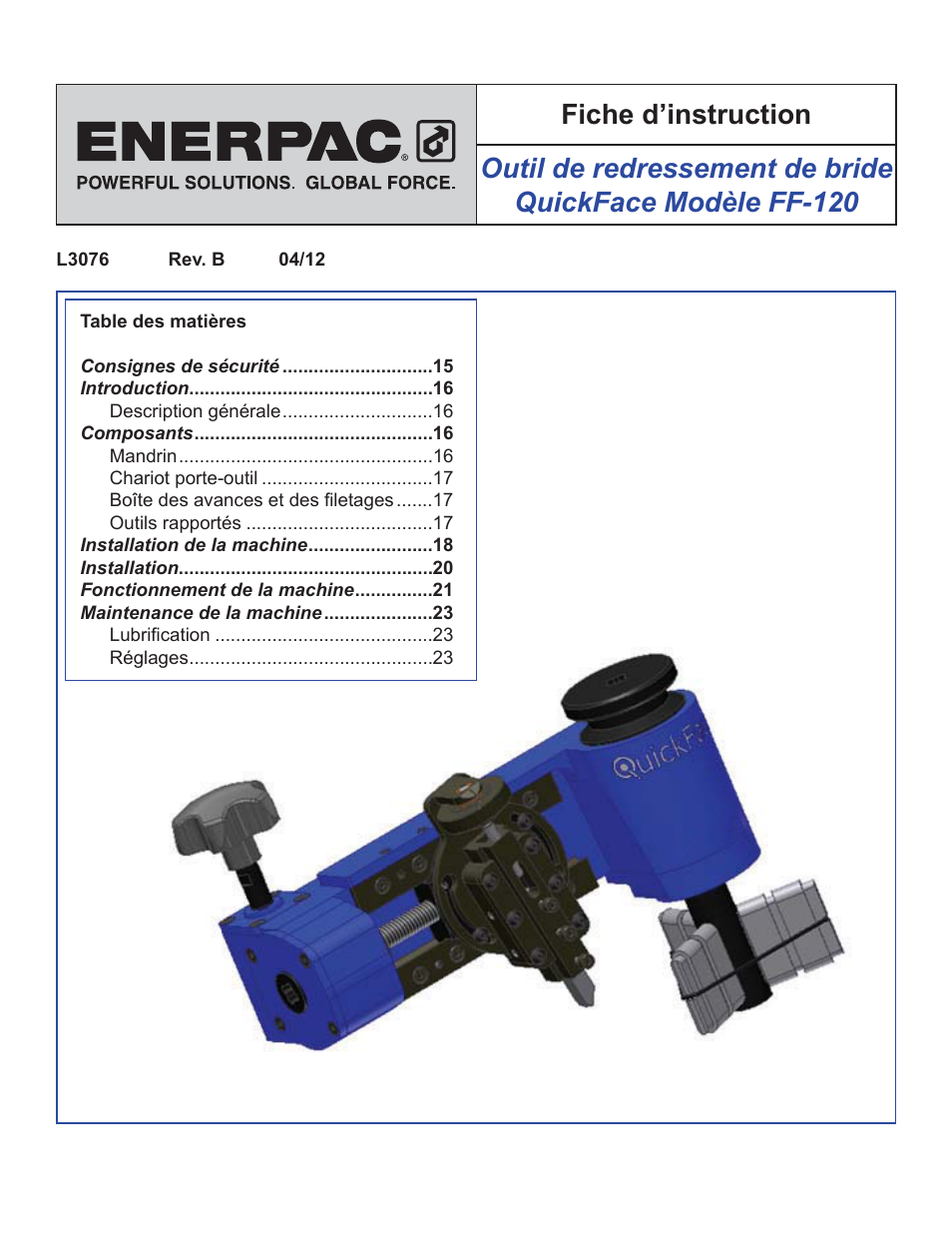 Français (fr) | Enerpac FF-Series User Manual | Page 14 / 164