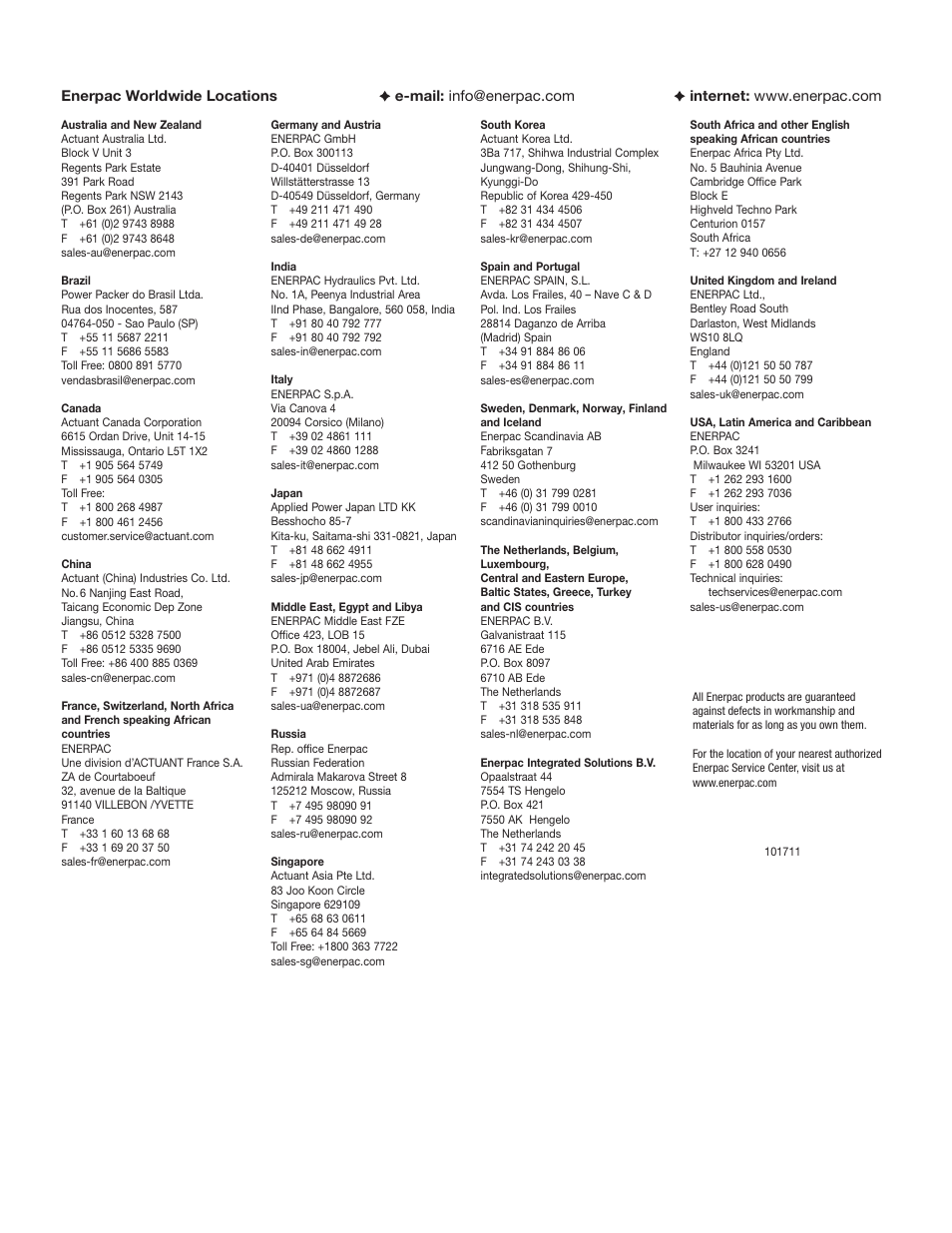 Enerpac FF-Series User Manual | Page 164 / 164