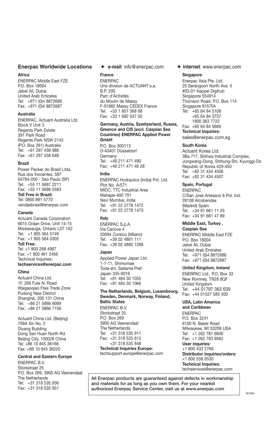 Enerpac LCA-Series User Manual | Page 6 / 6