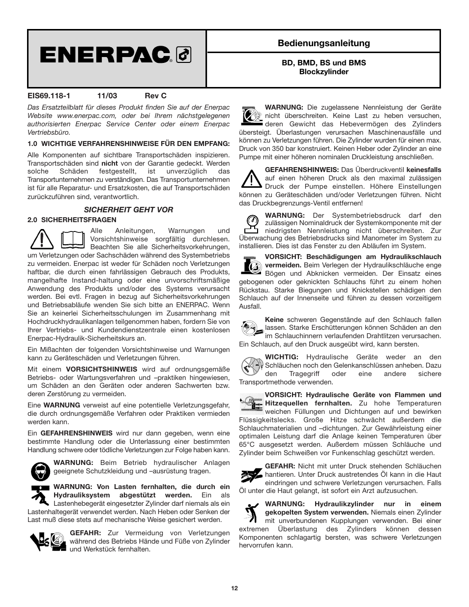 Bedienungsanleitung | Enerpac BMS-Series User Manual | Page 12 / 32