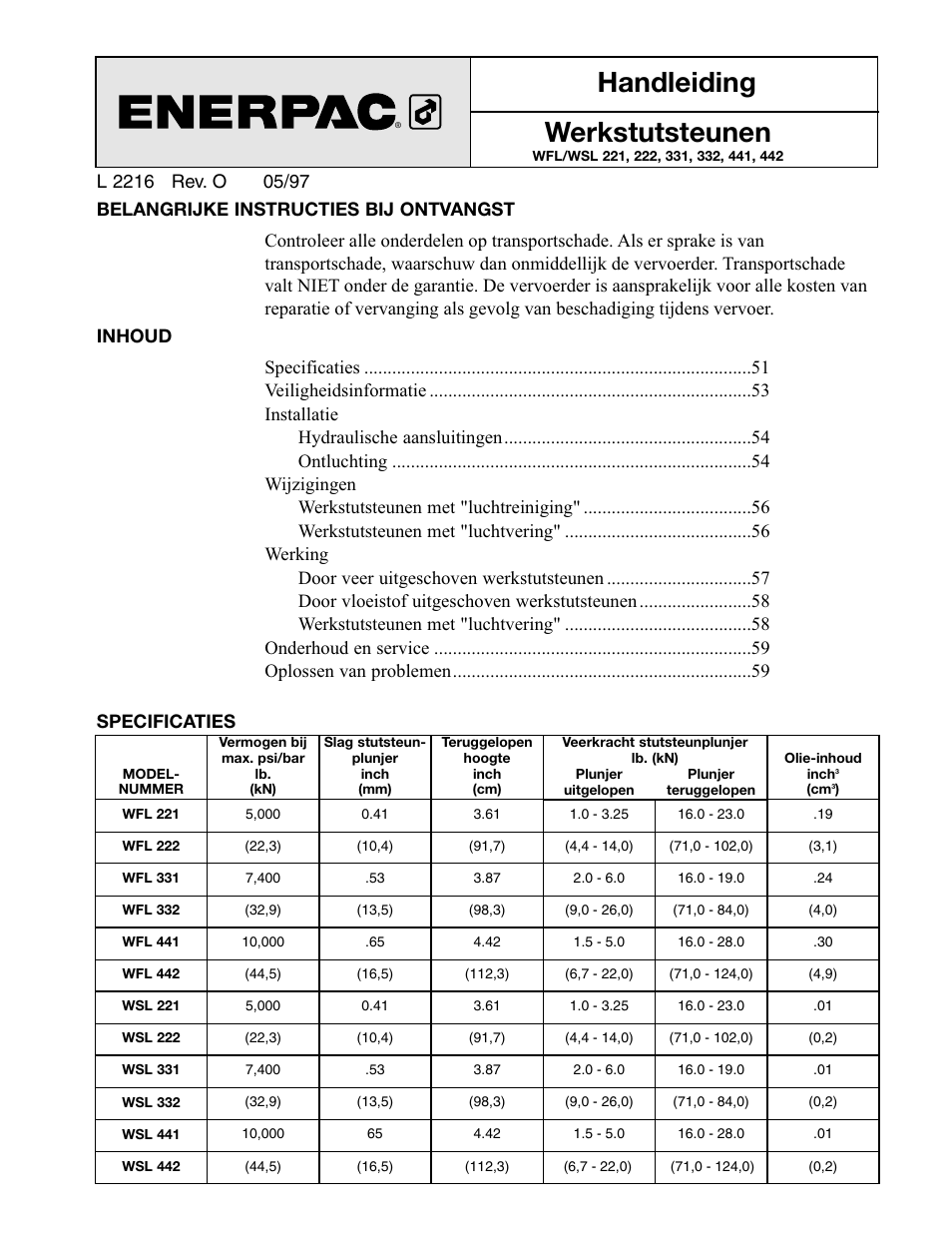 Handleiding werkstutsteunen | Enerpac WSL-442 User Manual | Page 51 / 60