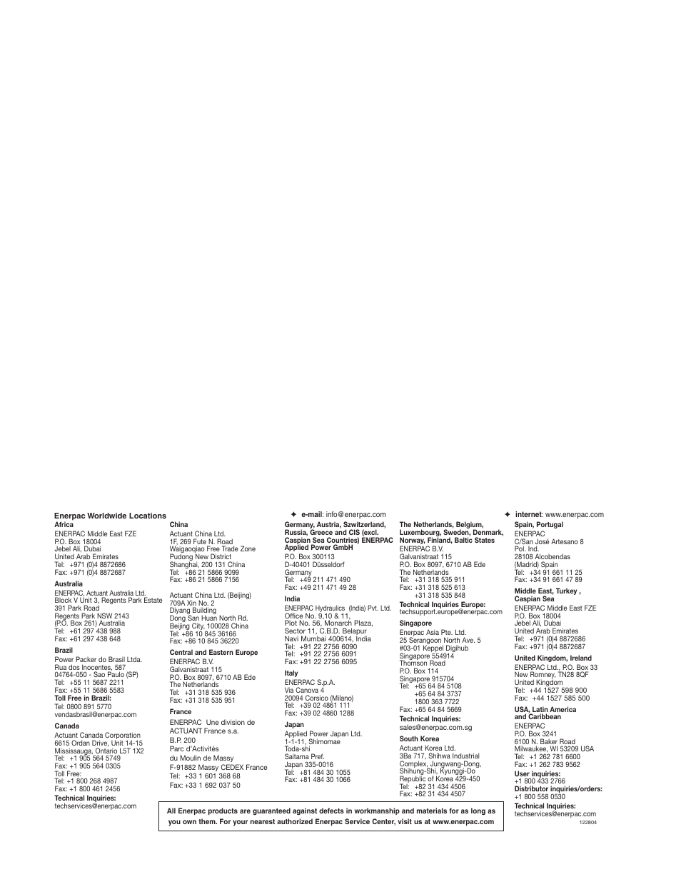 Enerpac WSL-442 User Manual | Page 60 / 60