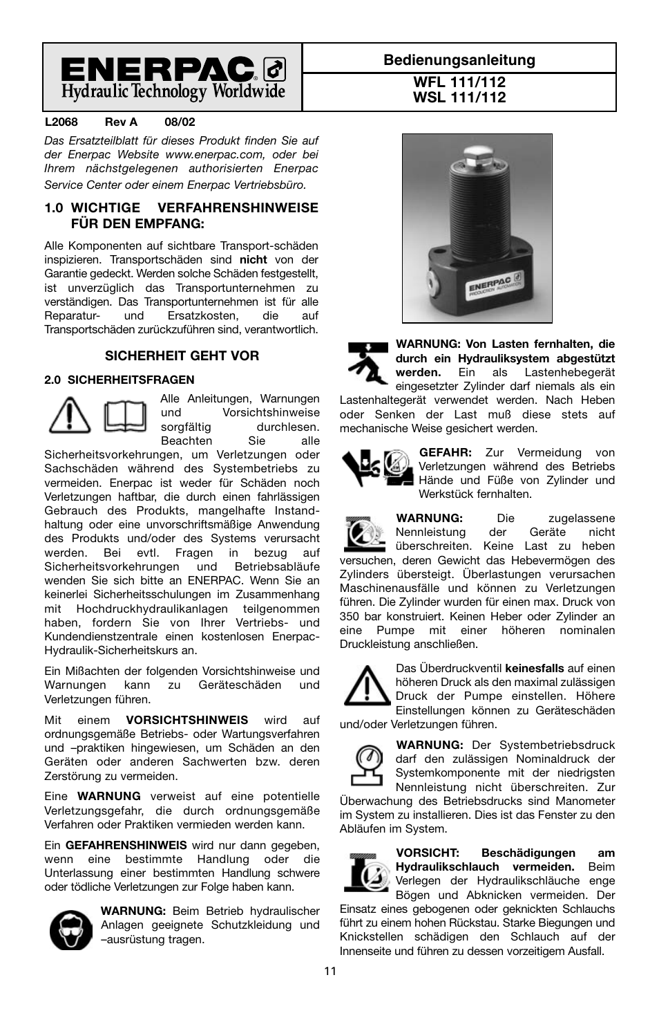 Enerpac WSL-112 User Manual | Page 11 / 40