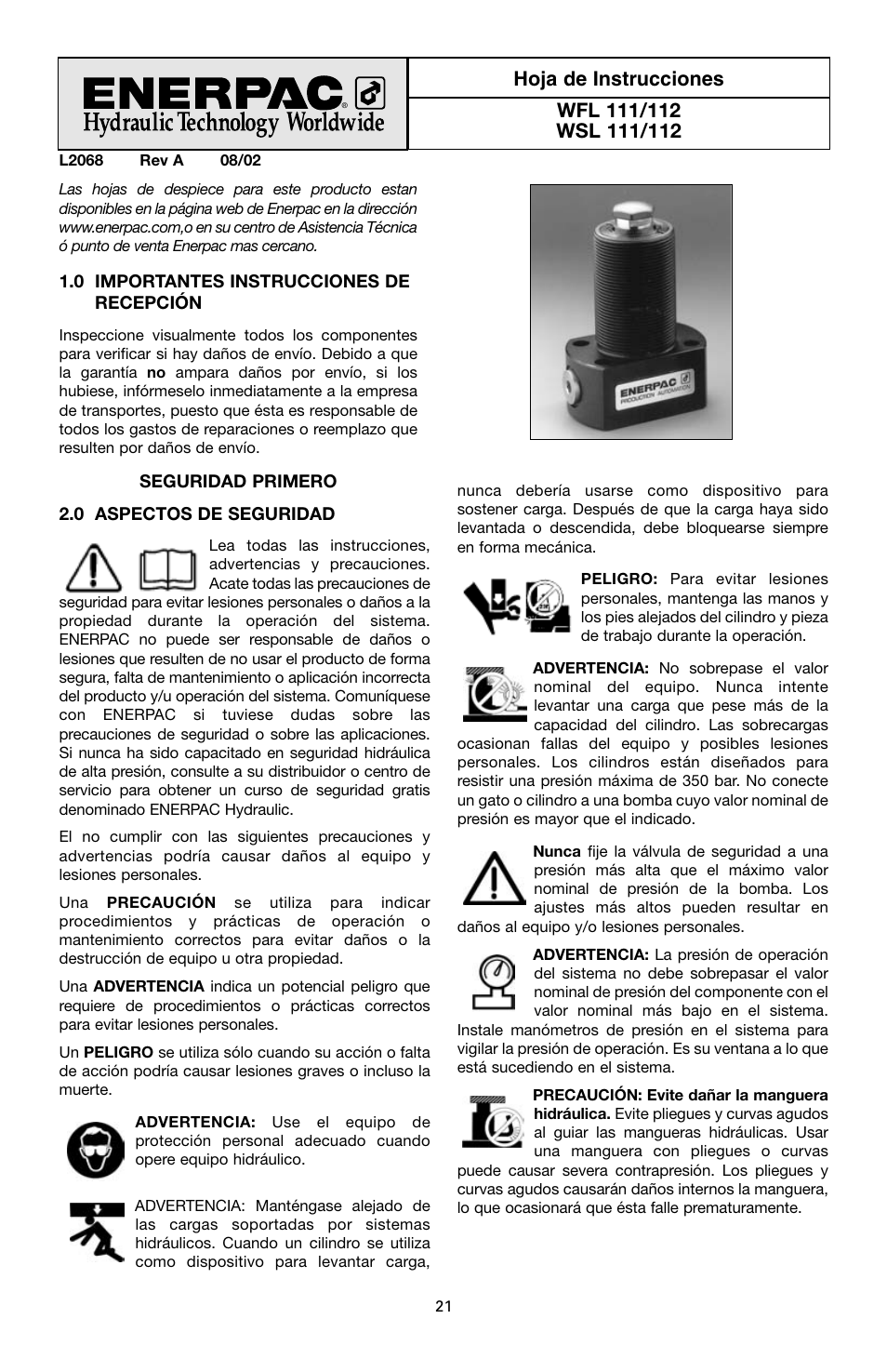 Enerpac WSL-112 User Manual | Page 21 / 40