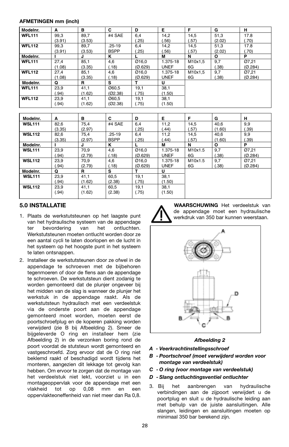 0 installatie | Enerpac WSL-112 User Manual | Page 28 / 40